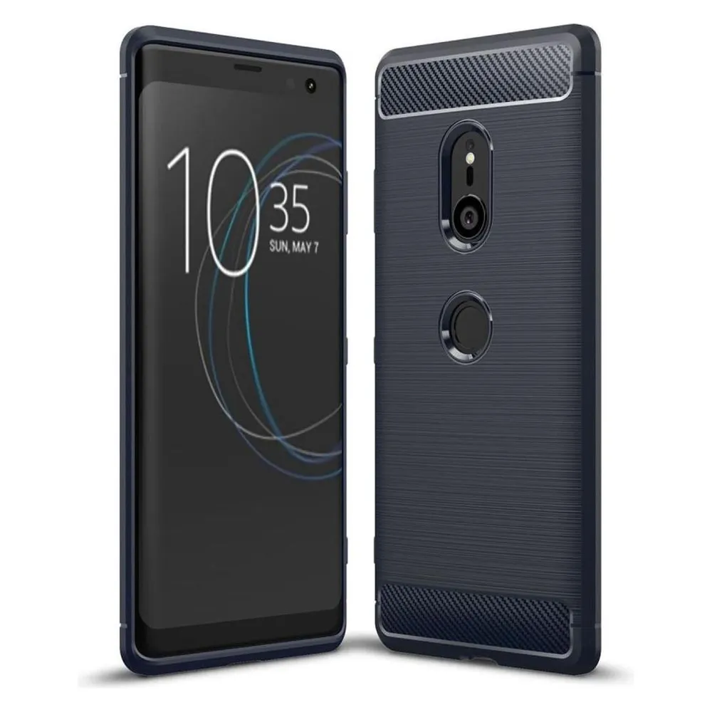 König Design Hülle Handy Schutz für Sony Xperia XZ3 Case Cover Bumper Carbon Optik Etuis Blau