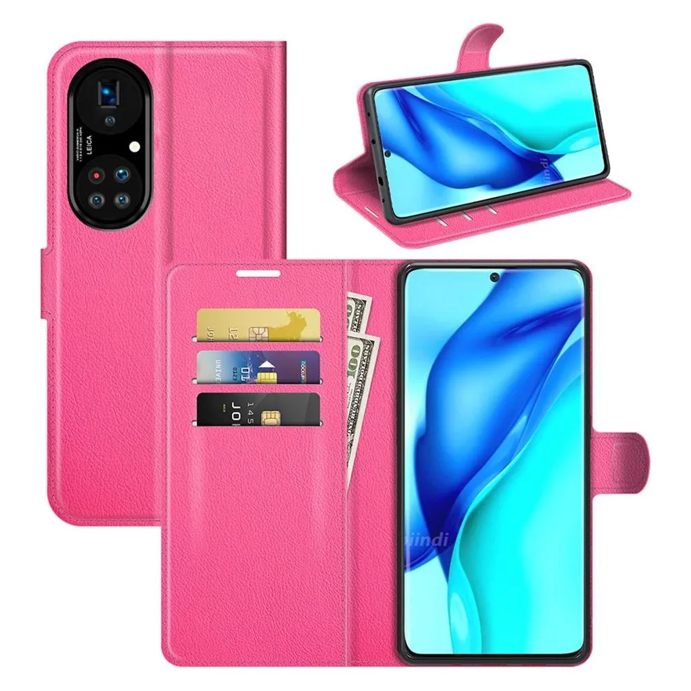 König Design Hülle Handy Schutz für Huawei P50 Pro Case Flip Cover Tasche Etuis Bumper Rosa (Huawei P50 Pro)