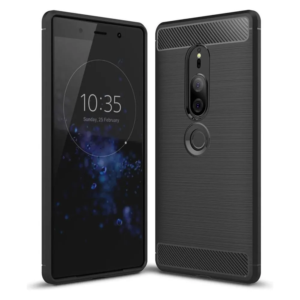 König Design Hülle Handy Schutz für Sony Xperia XZ2 Premium Case Cover Bumper Carbon Schwarz