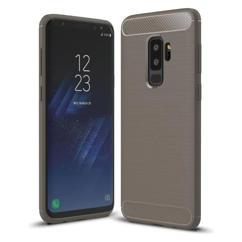 König Design Hülle Handy Schutz für Samsung Galaxy S9 Plus Case Cover Bumper Carbon TPU Grau