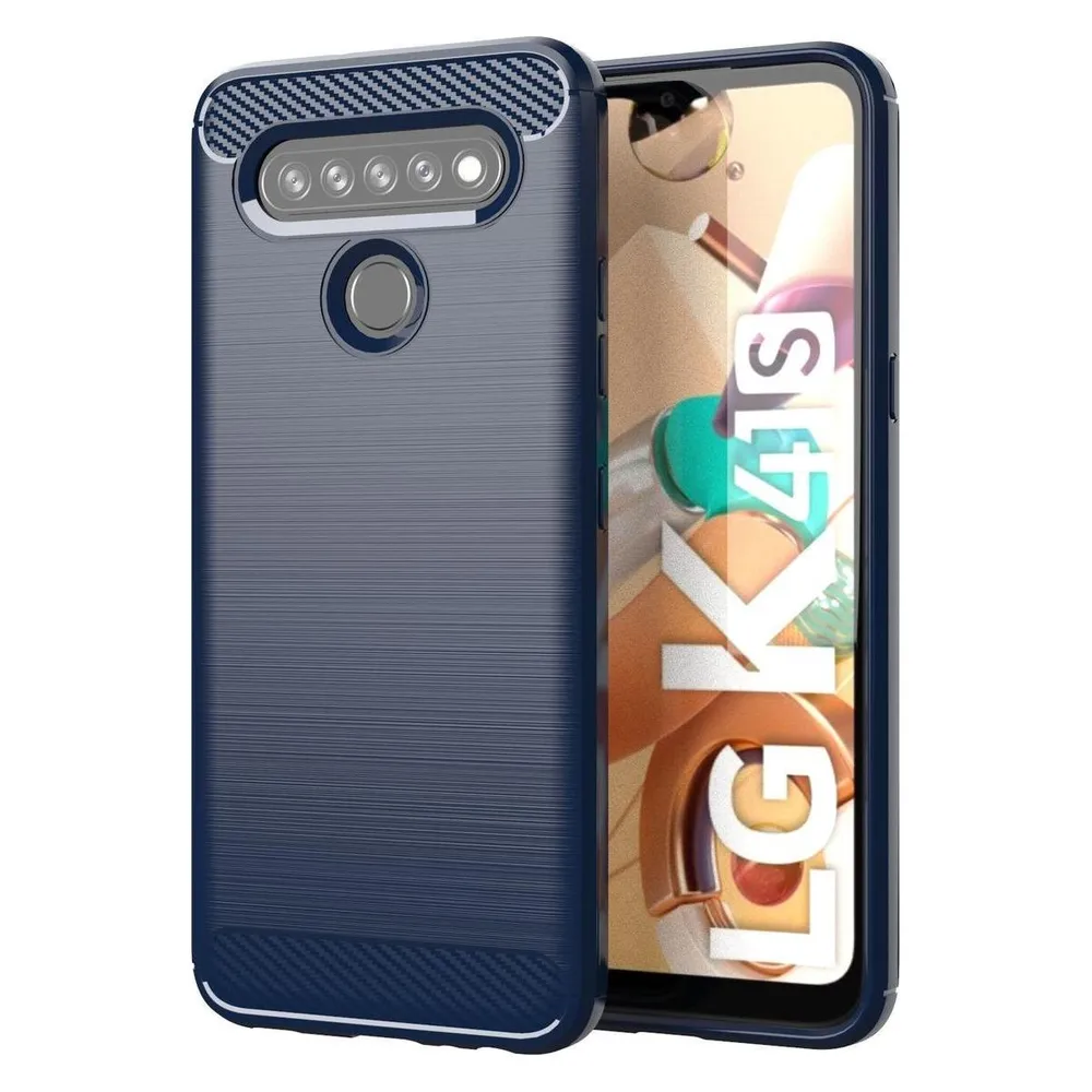 König Design Hülle Handy Schutz für LG K41S Case Cover Bumper Carbon Optik Etuis TPU Blau