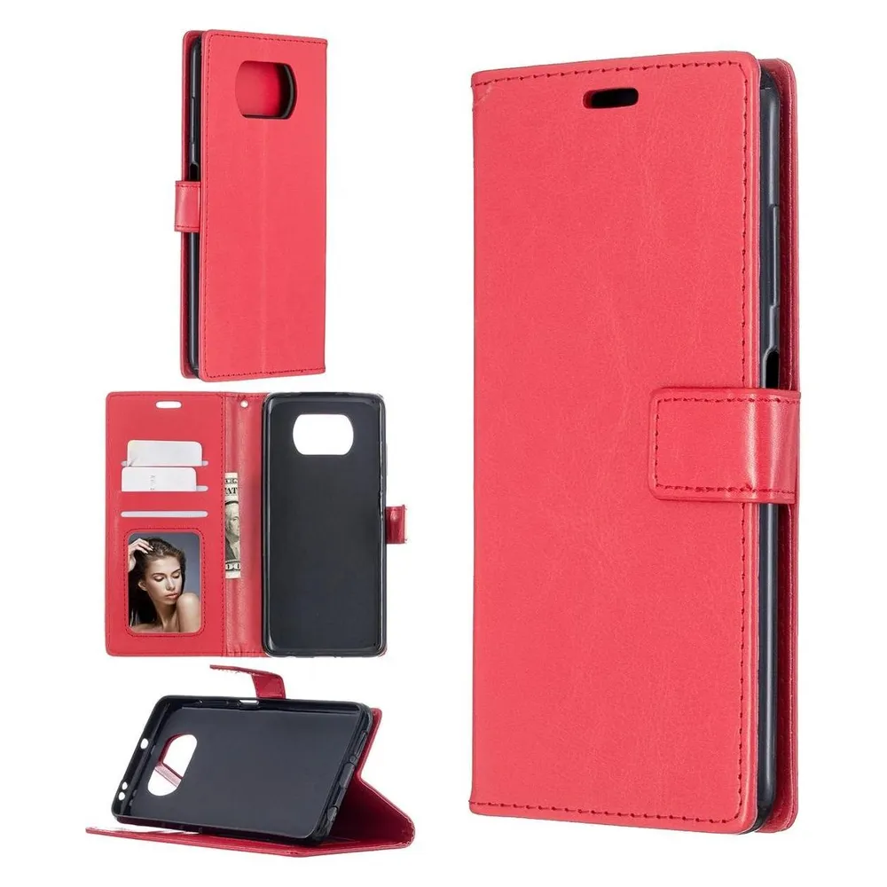 König Design Hülle Handy Schutz für Xiaomi Poco X3 Case Flip Cover Tasche Etuis Bumper Rot (Xiaomi Poco X3)