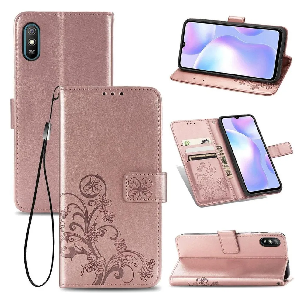 König Design Hülle Handy Schutz für Xiaomi Redmi 9A Case Flip Cover Tasche Etuis Bumper Rosa