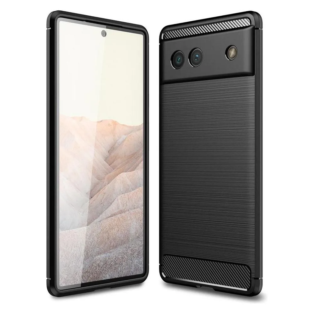 König Design Hülle Handy Schutz für Google Pixel 6a Case Cover Bumper Carbon Optik Etuis Neu (Google Pixel 6a)