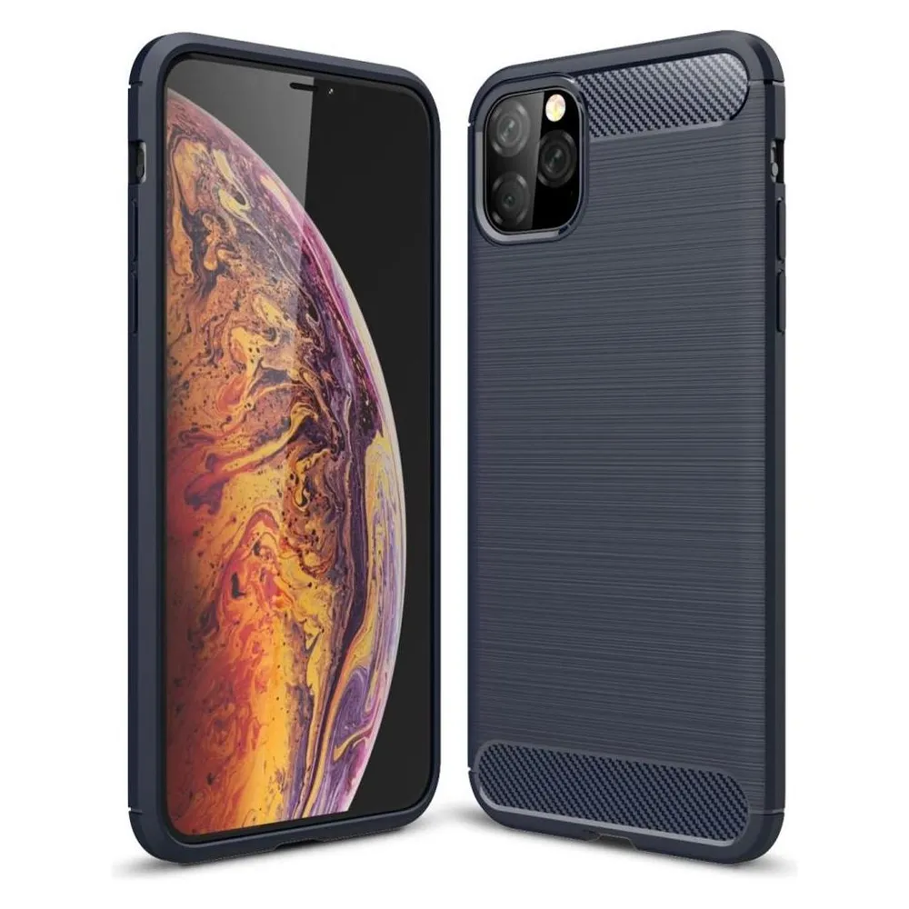 König Design Hülle Handy Schutz für Apple iPhone 11 Pro Case Cover Bumper Carbon Optik Blau