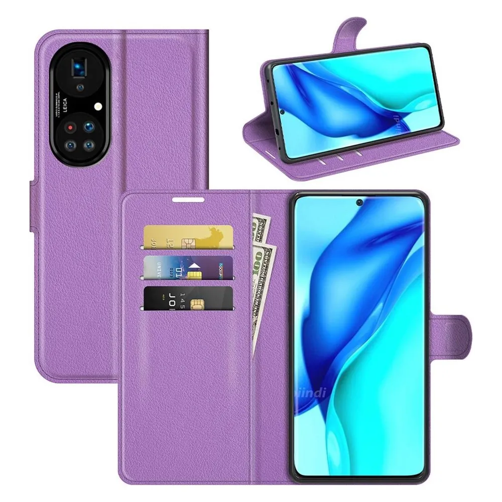 König Design Hülle Handy Schutz für Huawei P50 Pro Case Flip Cover Tasche Etuis Violett Neu (Huawei P50 Pro)