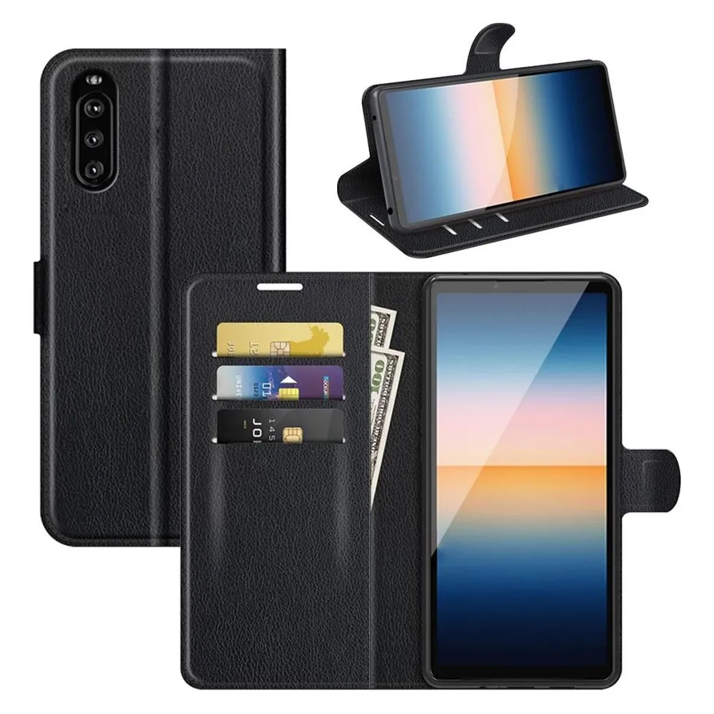 König Design Hülle Handy Schutz für Sony Xperia 10 III Case Flip Cover Tasche Etuis Schwarz (Sony Xperia 10 III)