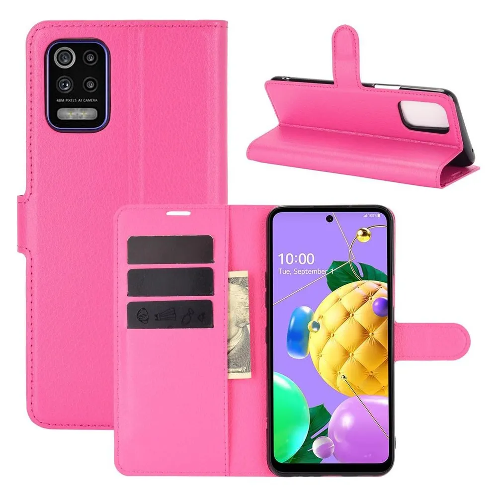 König Design Hülle Handy Schutz für LG K52 Case Flip Cover Tasche Etuis Bumpe Wallet Rosa Neu (LG K52)