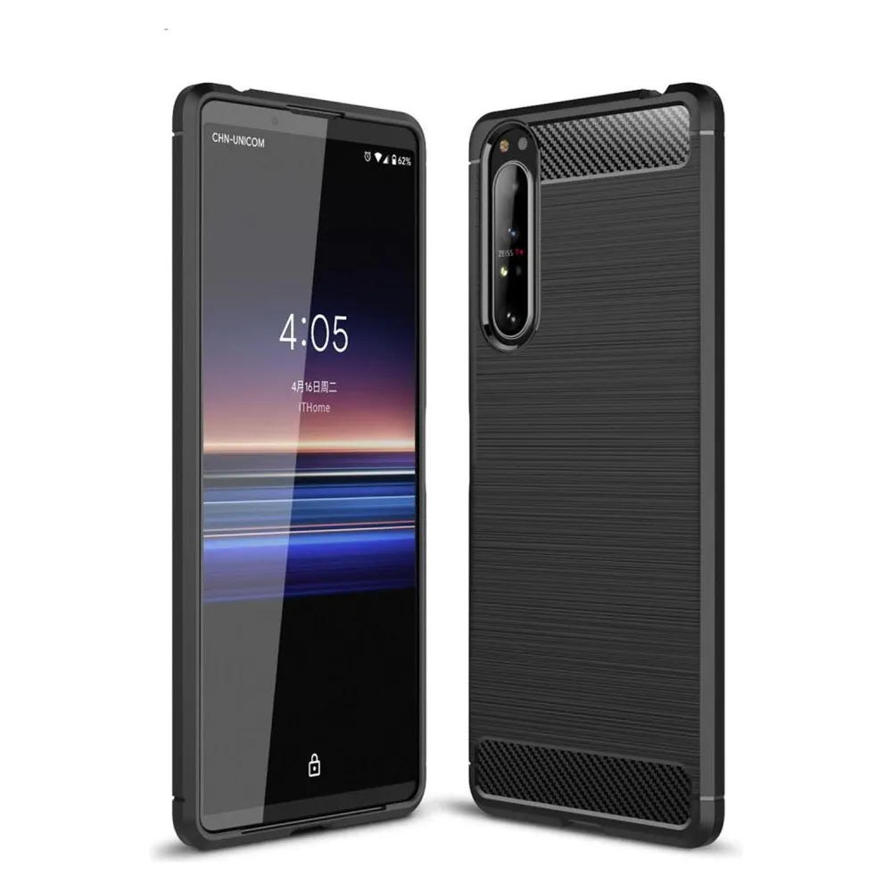 König Design Hülle Handy Schutz für Sony Xperia 1 II Case Cover Bumper Carbon Optik TPU Grau
