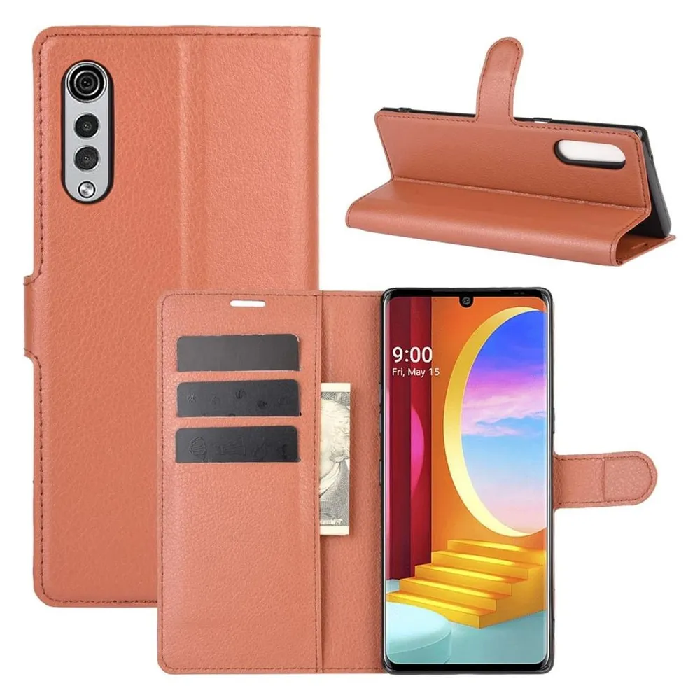 König Design Hülle Handy Schutz für LG Velvet Case Flip Cover Tasche Etuis Bumper Braun Neu