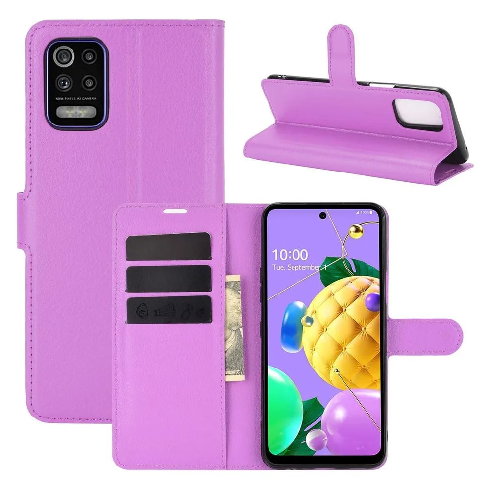 König Design Hülle Handy Schutz für LG K52 Case Flip Cover Tasche Etuis Bumper Violett Neu