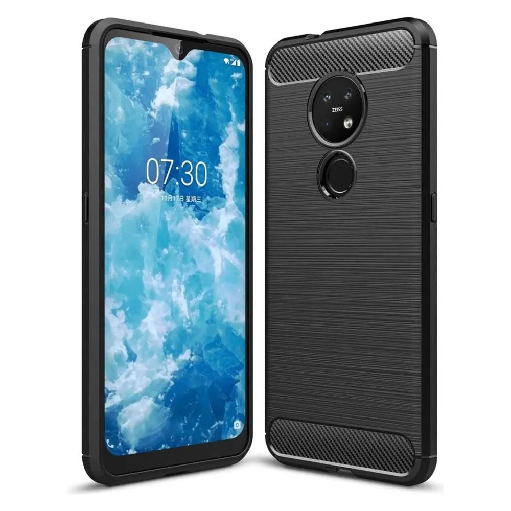 König Design Hülle Handy Schutz für Nokia 6.2 Case Cover Bumper Carbon Optik Etui TPU Schwarz