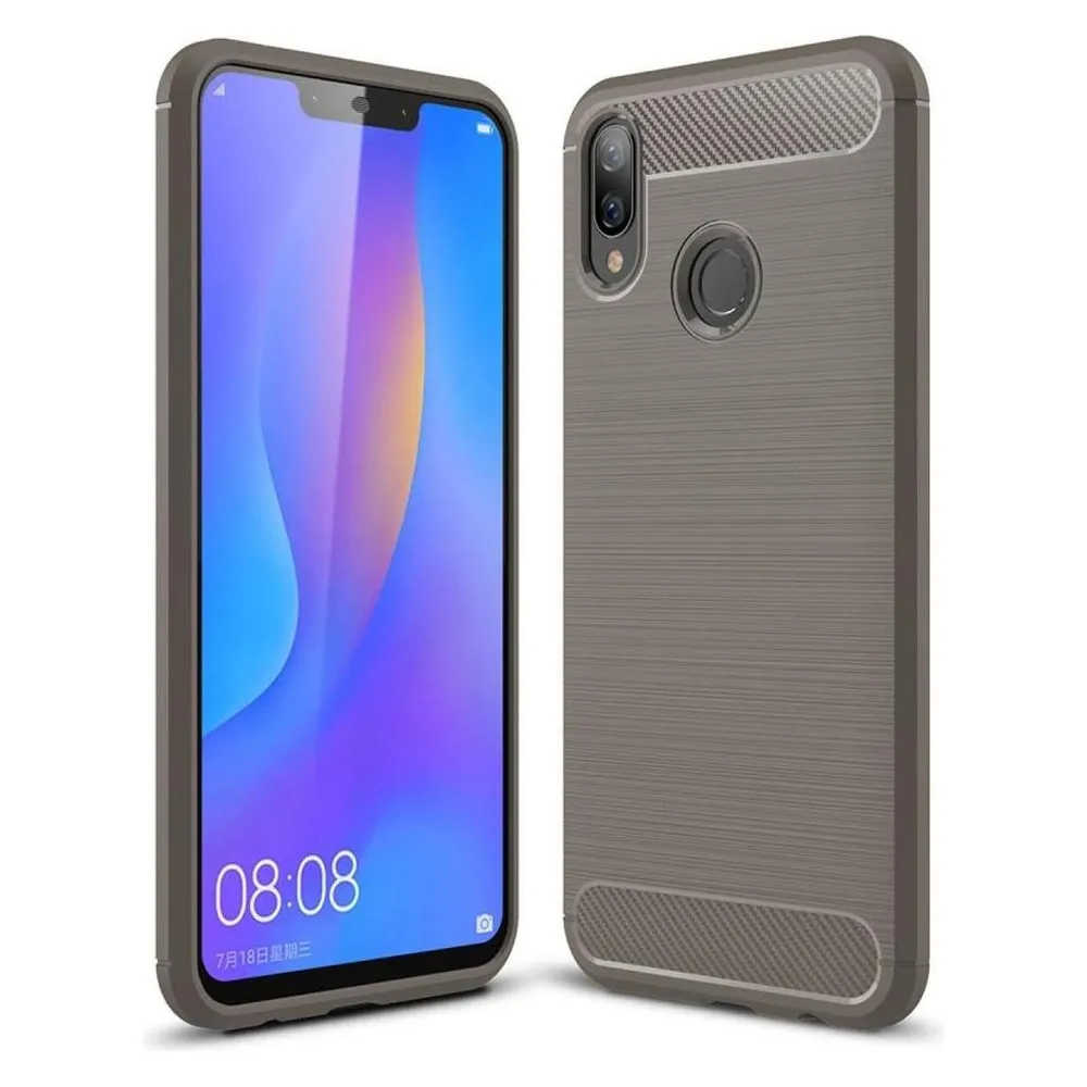 König Design Hülle Handy Schutz für Huawei Nova 3i Case Cover Bumper Carbon Optik Etuis Grau