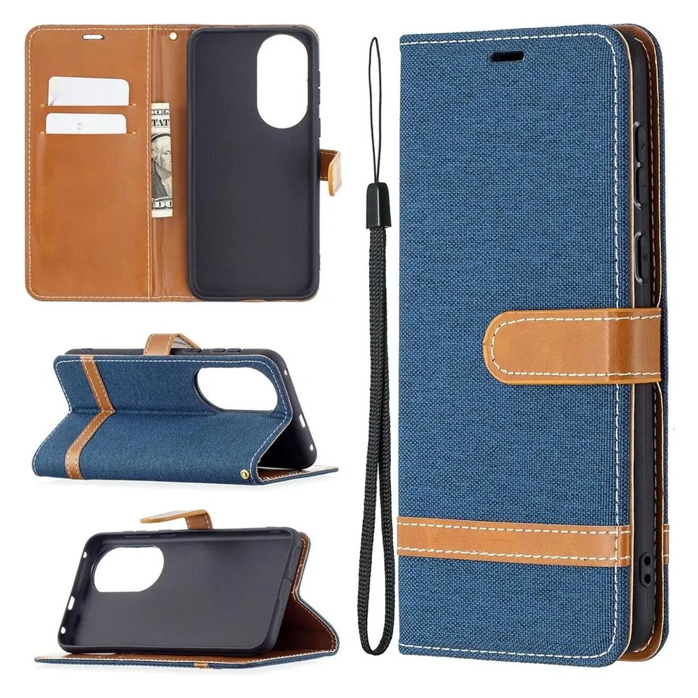 König Design Hülle Handy Schutz für Huawei P50 Case Flip Cover Tasche Etuis Bumper Blau Neu (Huawei P50)