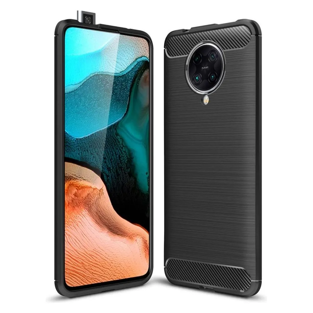 König Design Hülle Handy Schutz für Xiaomi Redmi K30 Pro Case Cover Bumper Carbon Optik Grau