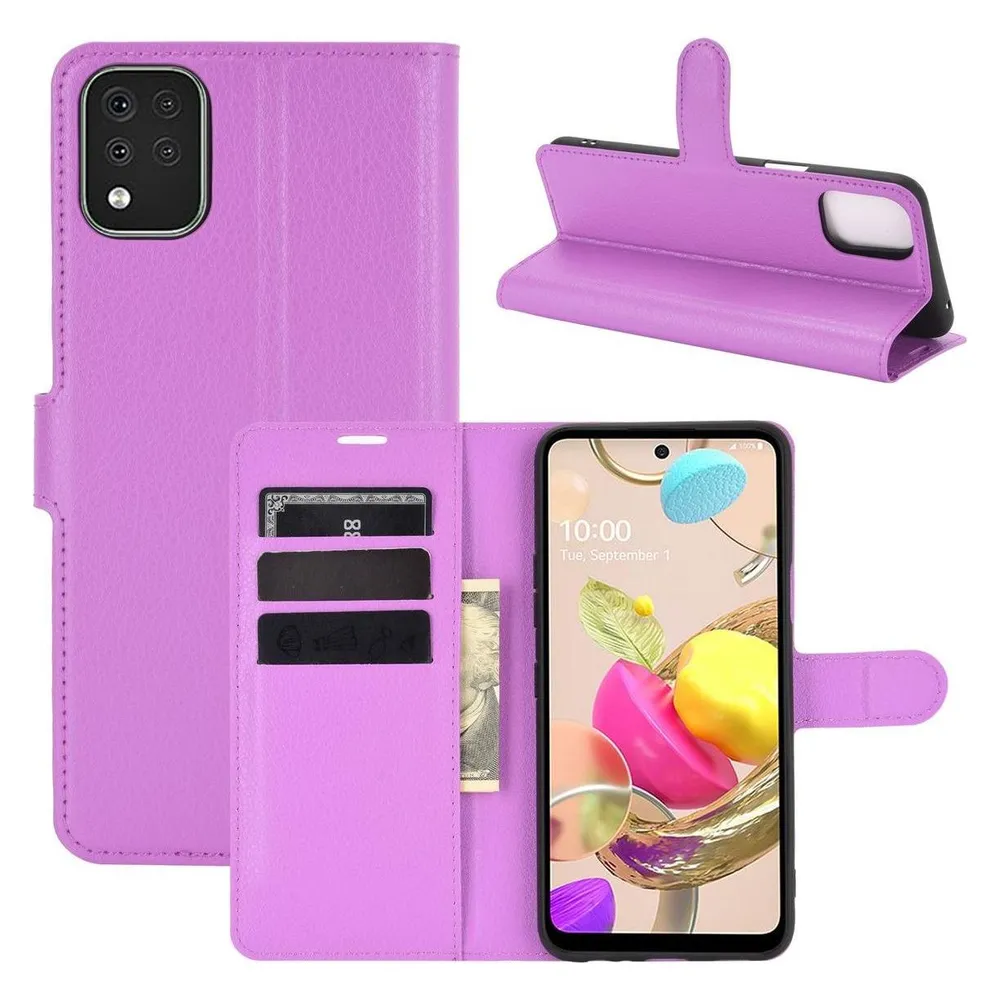 König Design Hülle Handy Schutz für LG K42 Case Flip Cover Tasche Etuis Bumper Violett Neu