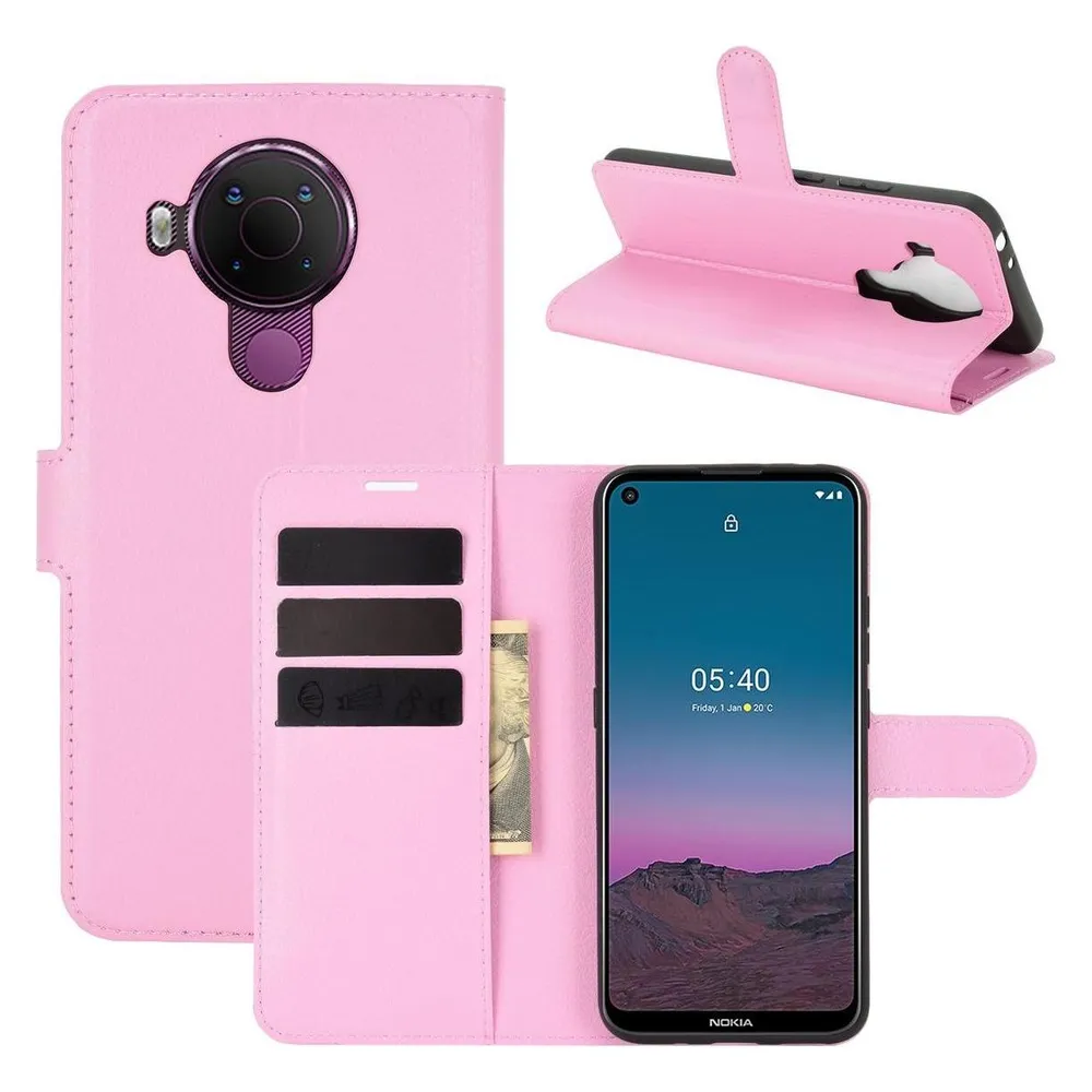 König Design Hülle Handy Schutz für Nokia 5.4 Case Flip Cover Tasche Etuis Bumper Rosa Neu (Nokia 5.4)