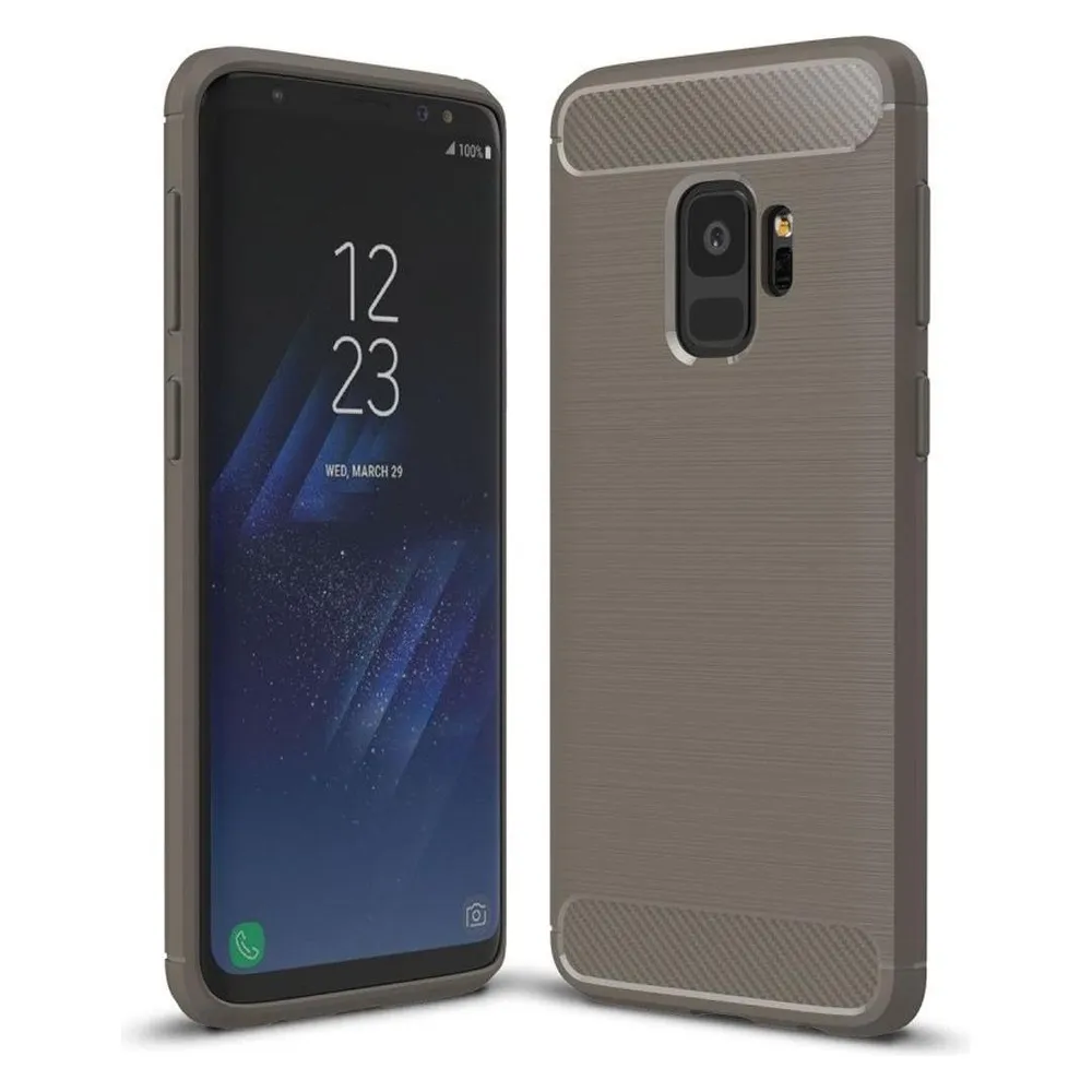 König Design Hülle Handy Schutz für Samsung Galaxy S9 Case Cover Bumper Carbon Optik TPU Grau