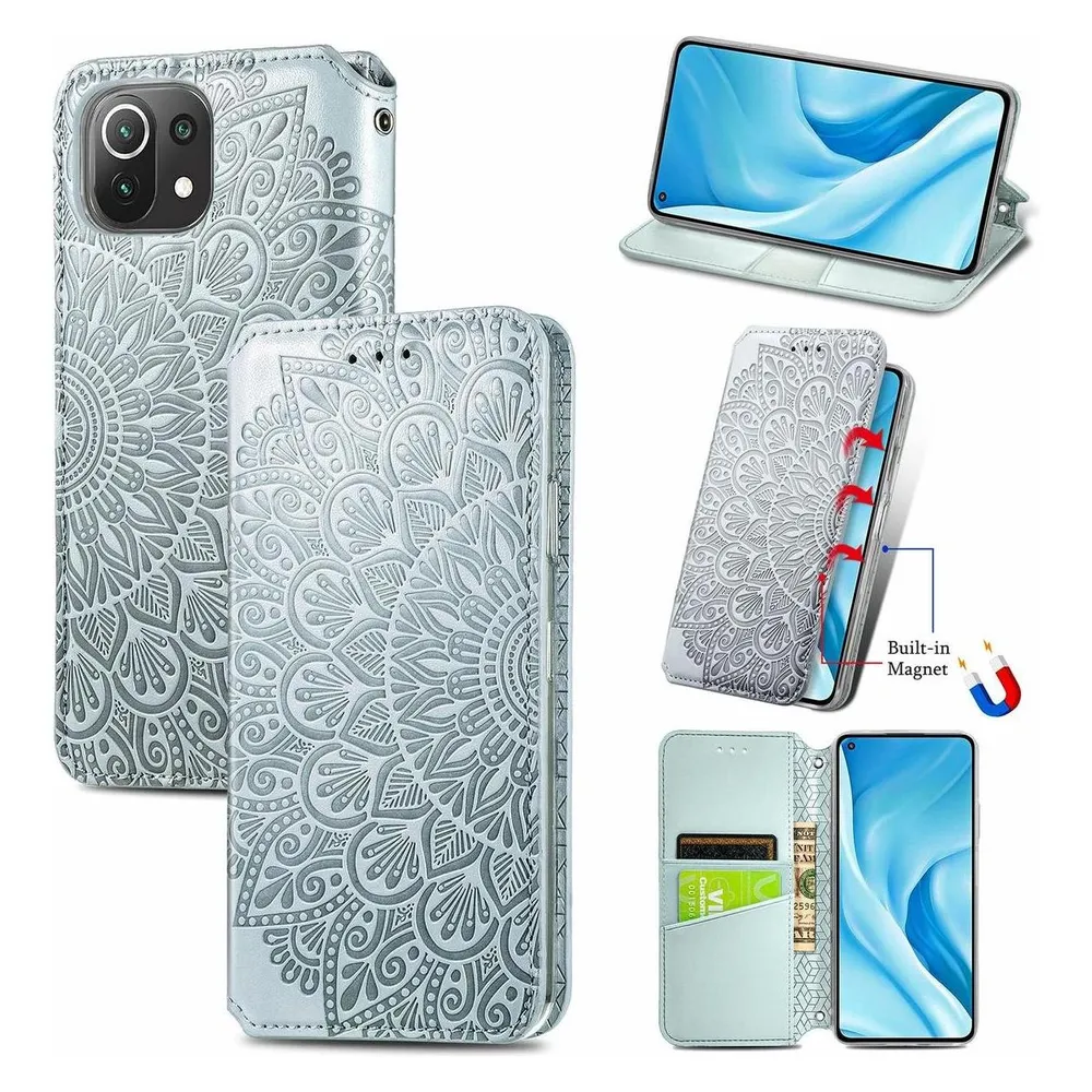 König Design Hülle Handy Schutz für Xiaomi Mi 11 Lite Case Flip Cover Tasche Etui Bumper Grau (Xiaomi Mi 11 Lite)