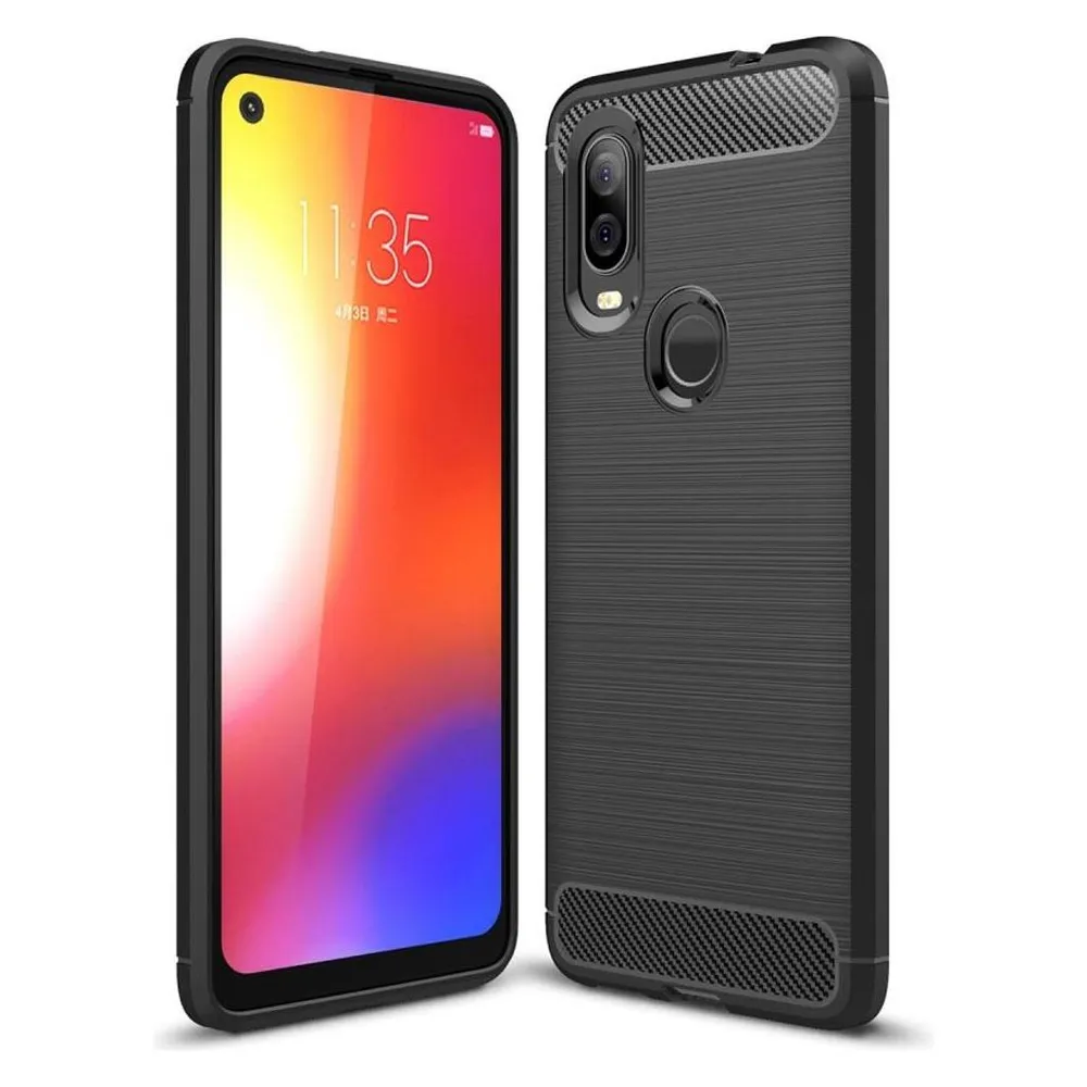 König Design Hülle Handy Schutz für Motorola One Vision Case Cover Bumper Carbon Etui Schwarz