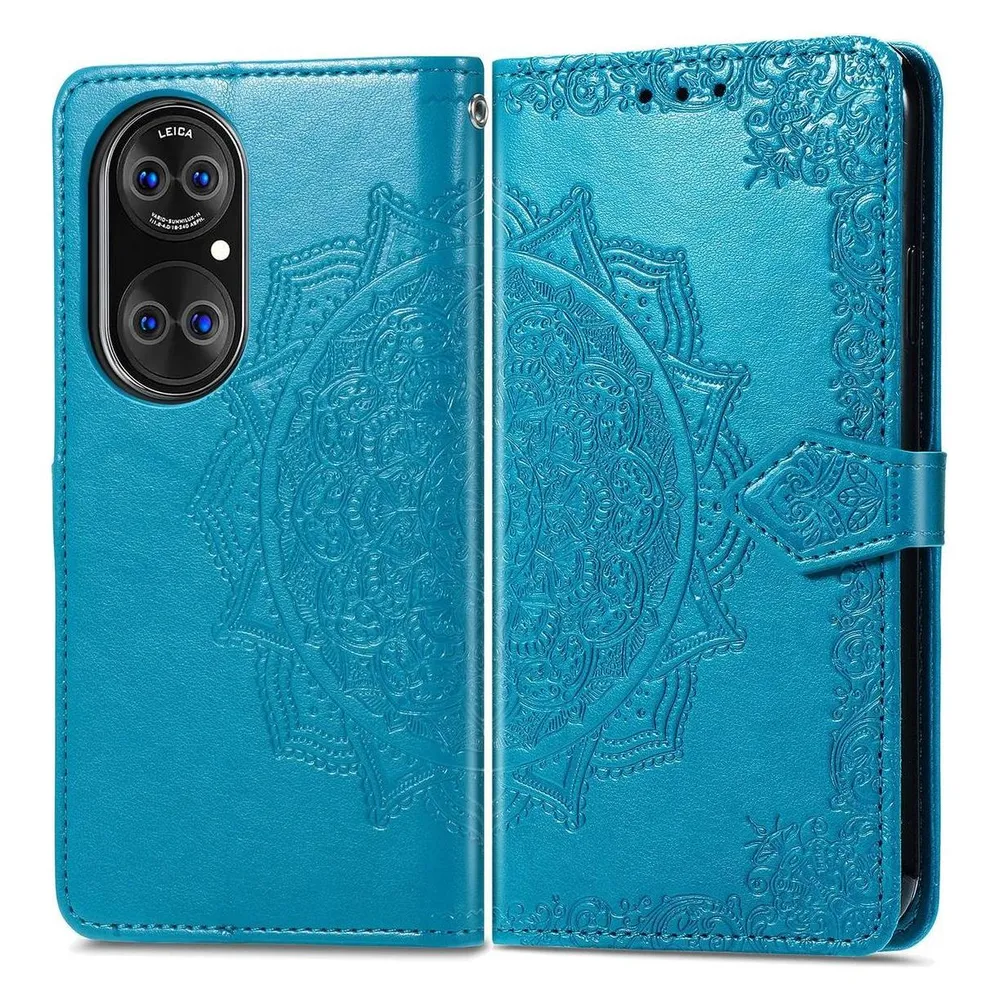 König Design Hülle Handy Schutz für Huawei P50 Case Flip Cover Tasche Etuis Bumper Blau Neu (Huawei P50)