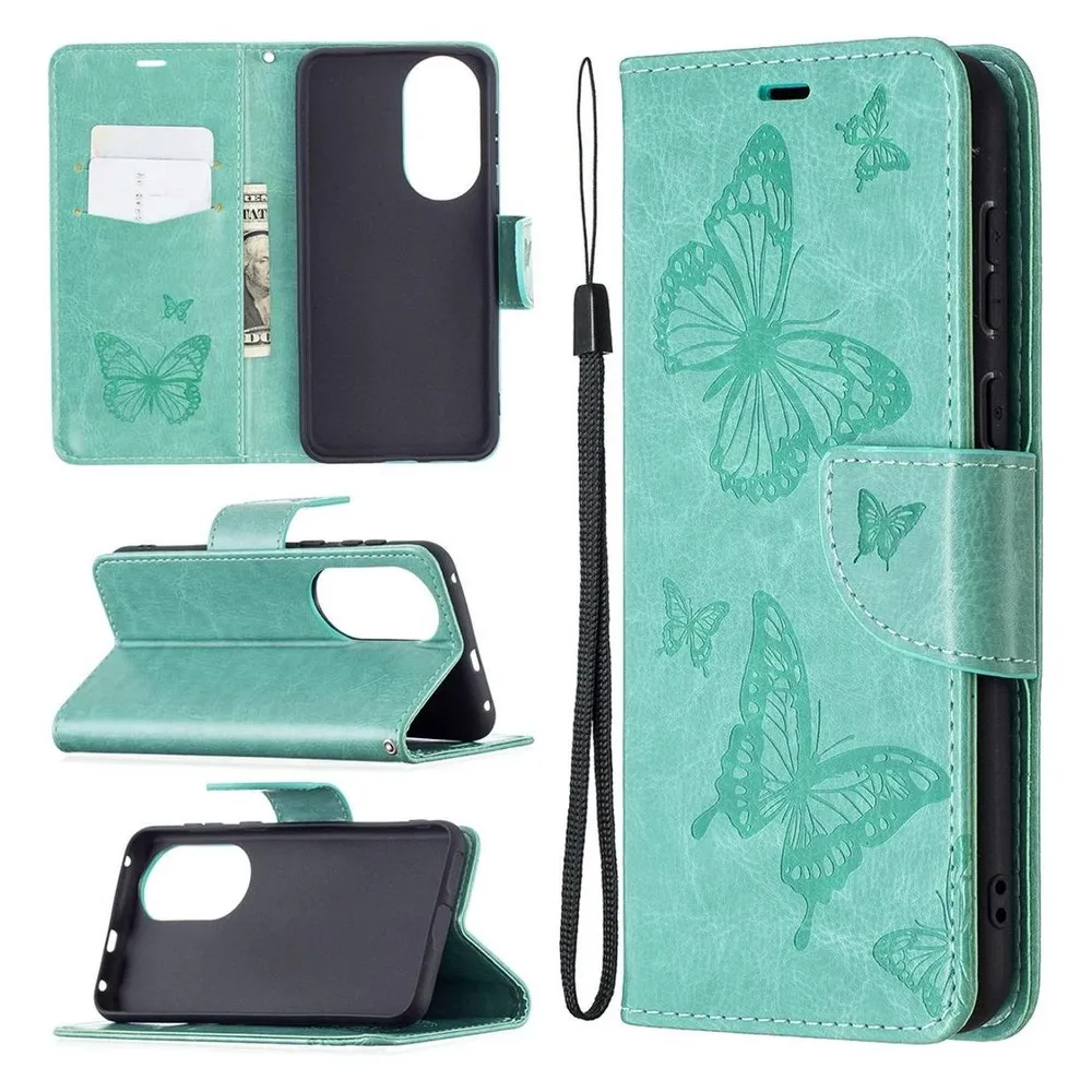 König Design Hülle Handy Schutz für Huawei P50 Case Flip Cover Tasche Etuis Bumper Grün Neu (Huawei P50)
