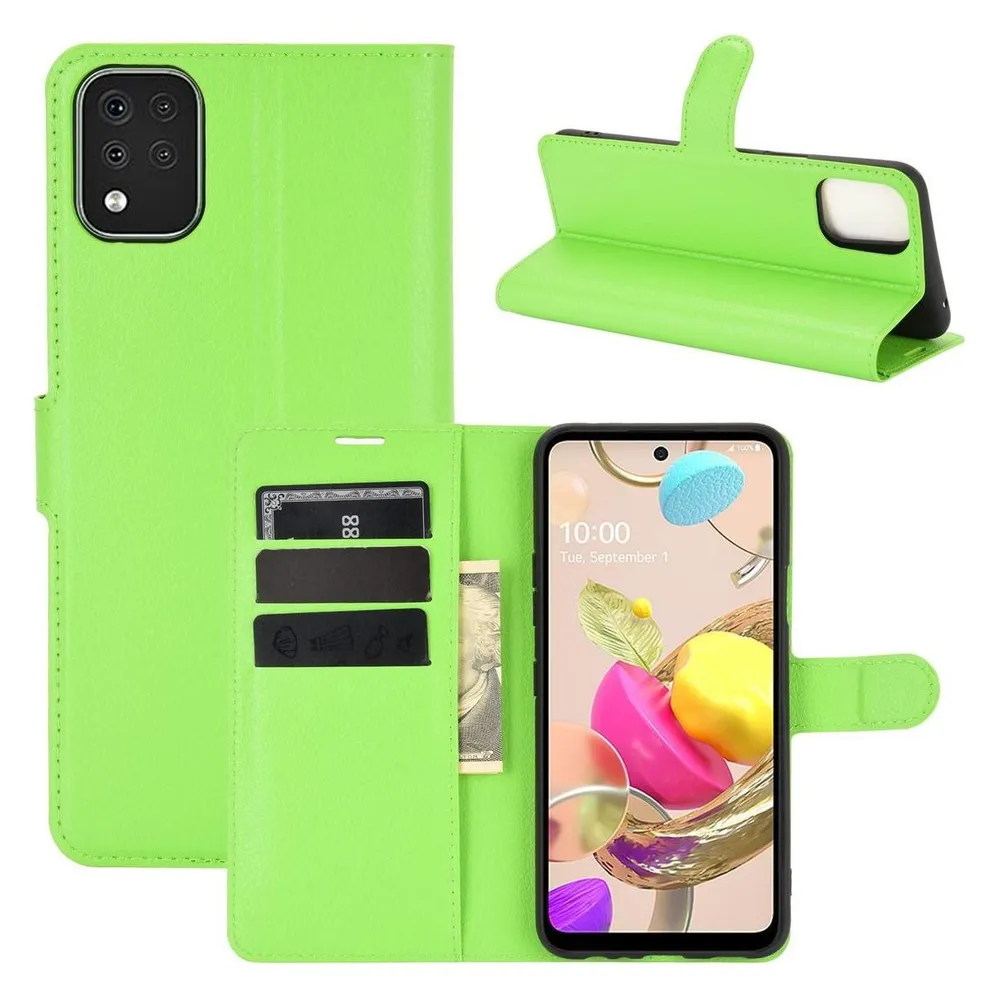 König Design Hülle Handy Schutz für LG K42 Case Flip Cover Tasche Etuis Bumpe Wallet Grün Neu