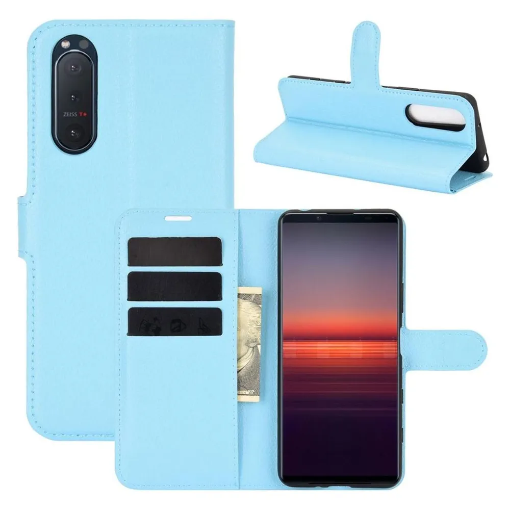 König Design Hülle Handy Schutz für Sony Xperia 5 II Case Flip Cover Tasche Etuis Bumper Blau