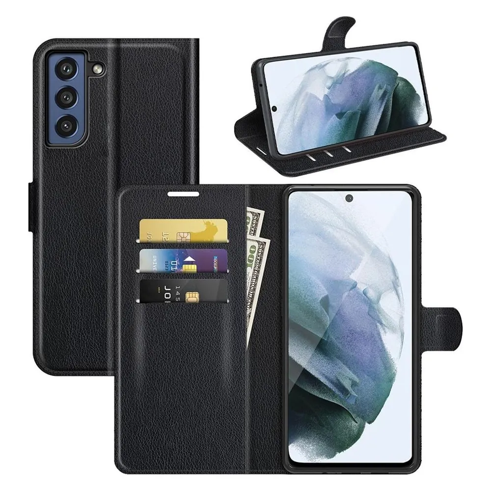 König Design Hülle Handy Schutz für Samsung Galaxy S21 FE Case Flip Cover Tasche Etui Schwarz (Samsung Galaxy S21 FE)