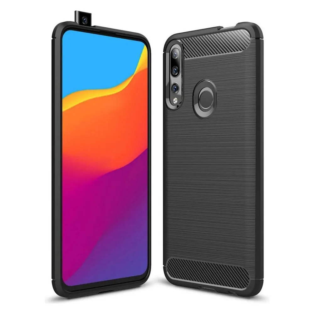 König Design Hülle Handy Schutz für Huawei P Smart Z Case Cover Bumper Carbon Optik TPU Grau