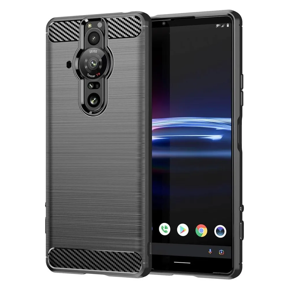 König Design Hülle Handy Schutz für Xiaomi Sony Samsung Case Cover Bumper Carbon Optik Etuis (Sony Xperia Pro-I)