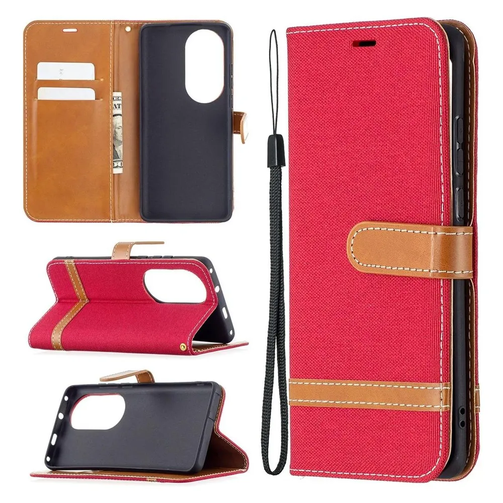 König Design Hülle Handy Schutz für Huawei P50 Pro Case Flip Cover Tasche Etuis Bumper Rot (Huawei P50 Pro)