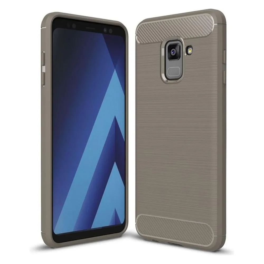 König Design Hülle Handy Schutz für Samsung Galaxy A8 Plus (2018) Case Cover Carbon TPU Grau (Samsung Galaxy A8 (2018))