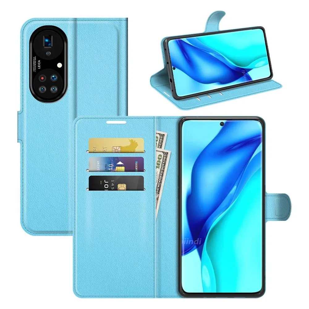 König Design Hülle Handy Schutz für Huawei P50 Pro Case Flip Cover Tasche Etuis Bumper Blau (Huawei P50 Pro)