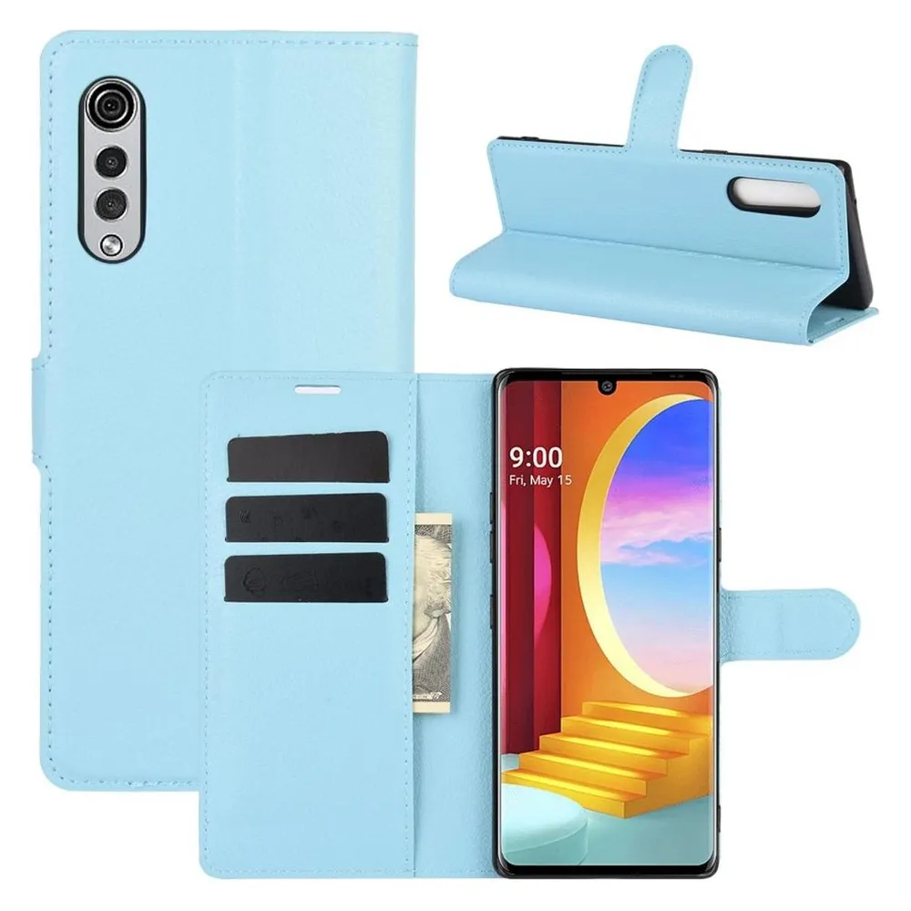 König Design Hülle Handy Schutz für LG Velvet Case Flip Cover Tasche Etuis Bumper Blau Neu
