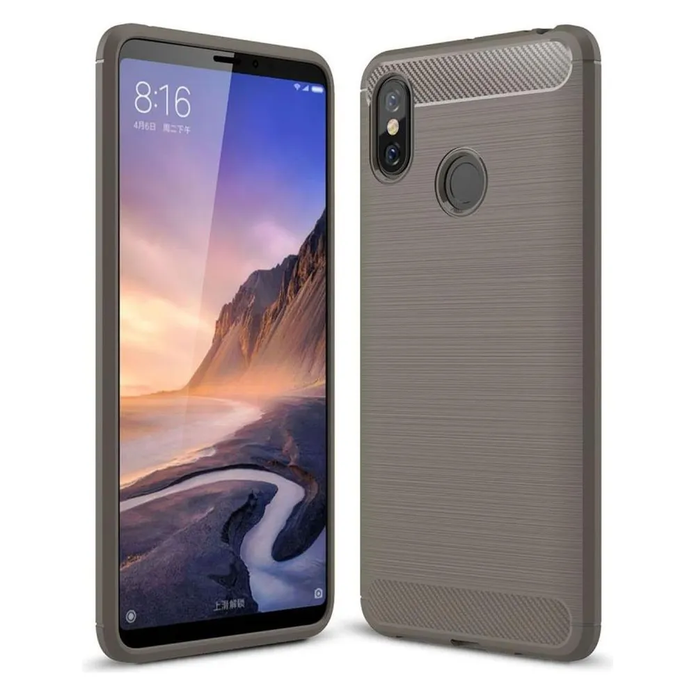 König Design Hülle Handy Schutz für Xiaomi Mi Max 3 Case Cover Bumper Carbon Optik Etuis Grau