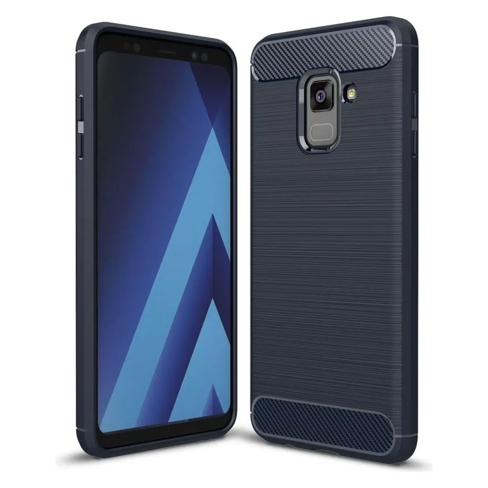 König Design Hülle Handy Schutz für Samsung Galaxy A8 Plus (2018) Case Cover Carbon TPU Blau (Samsung Galaxy A8 (2018))
