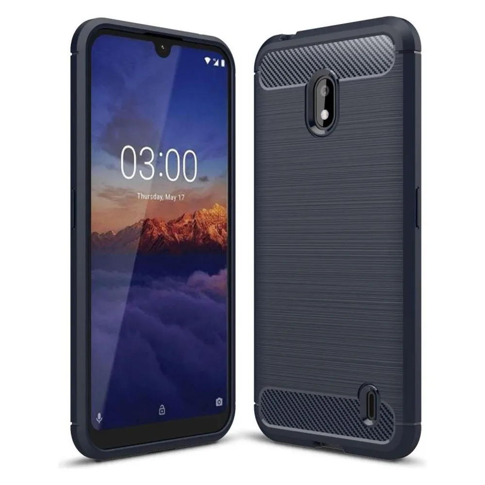 König Design Hülle Handy Schutz für Nokia 2.2 Case Cover Bumper Carbon Optik Etui TPU Schwarz