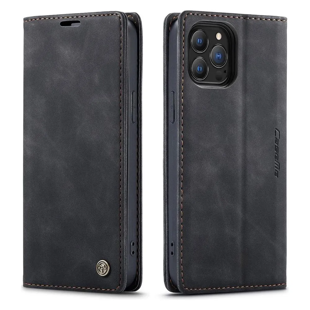 König Design Hülle Handy Schutz für Apple iPhone 13 Pro Case Flip Cover Tasche Etuis Schwarz (Apple iPhone 13 Pro)