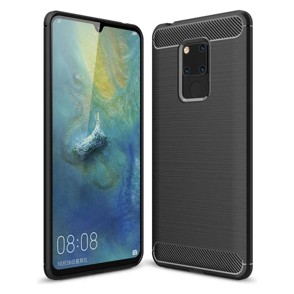 König Design Hülle Handy Schutz für Huawei Mate 20 X Case Cover Bumper Carbon Optik Schwarz
