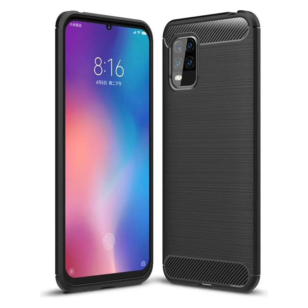 König Design Hülle Handy Schutz für Xiaomi Mi 10 Lite Case Cover Bumper Carbon Optik Grau