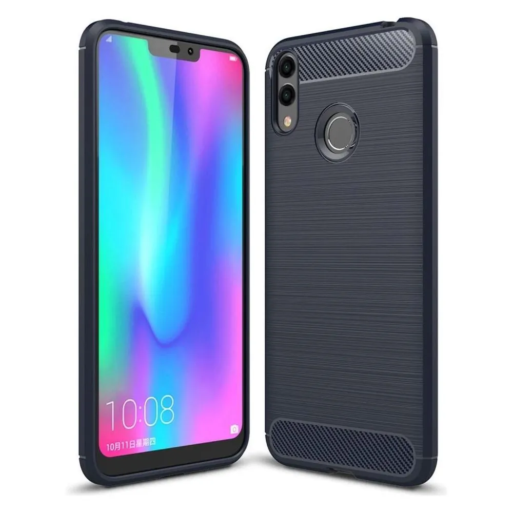 König Design Hülle Handy Schutz für Huawei Honor 8C Case Cover Bumper Carbon Optik Etuis Blau
