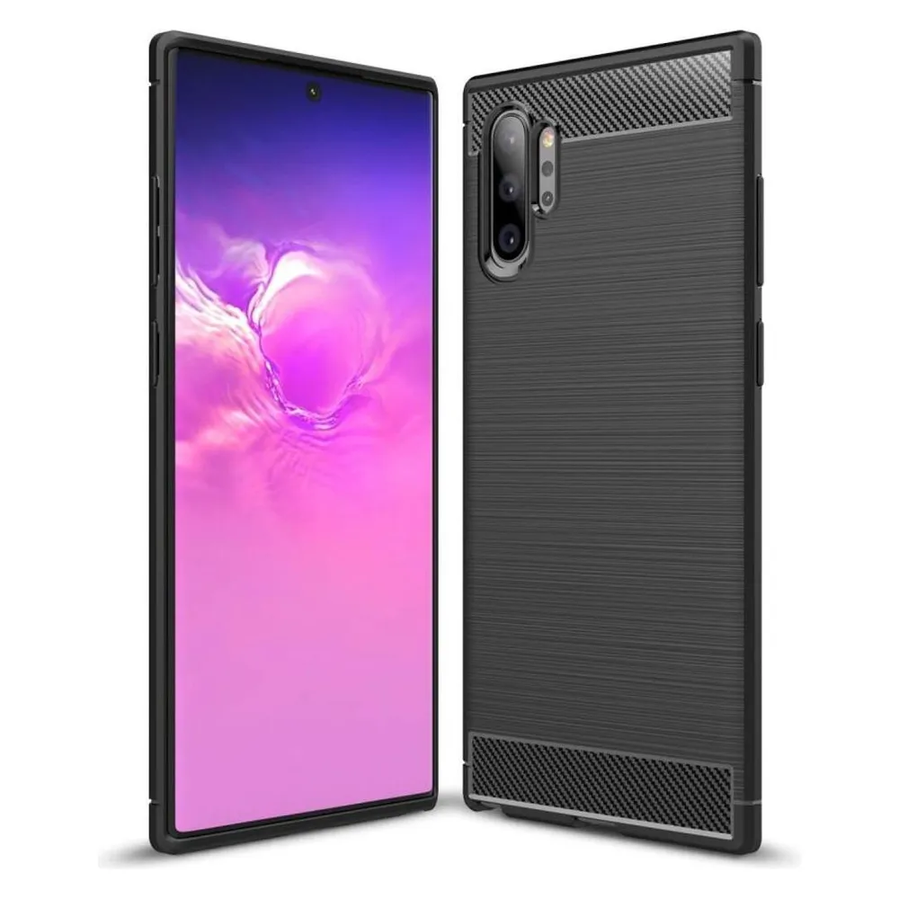 König Design Hülle Handy Schutz für Samsung Galaxy Note 10 Plus Case Cover Bumper Carbon Grau