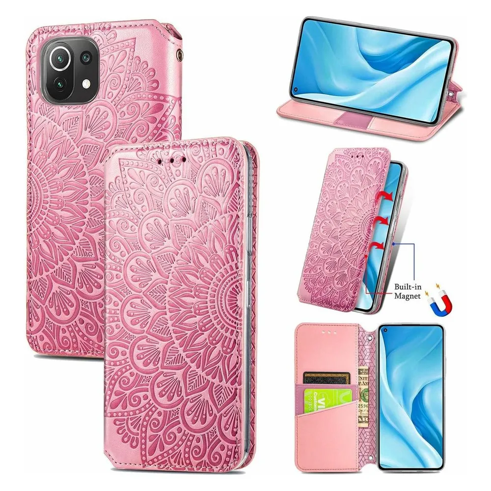 König Design Hülle Handy Schutz für Xiaomi Mi 11 Lite Case Flip Cover Tasche Etui Bumper Rosa (Xiaomi Mi 11 Lite)