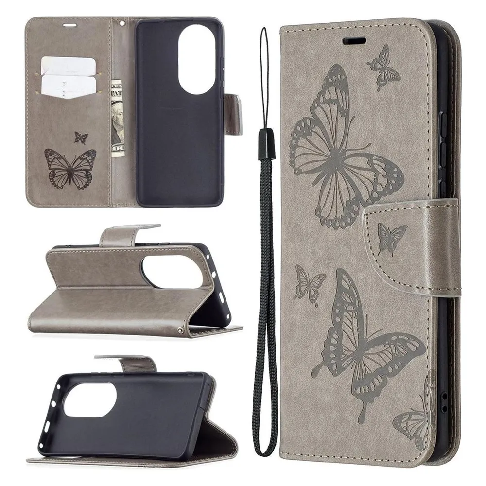 König Design Hülle Handy Schutz für Huawei P50 Pro Case Flip Cover Tasche Etuis Bumper Grau (Huawei P50 Pro)