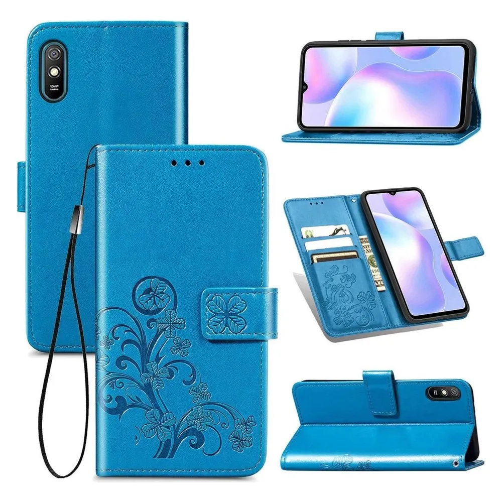 König Design Hülle Handy Schutz für Xiaomi Redmi 9A Case Flip Cover Tasche Etuis Bumper Blau