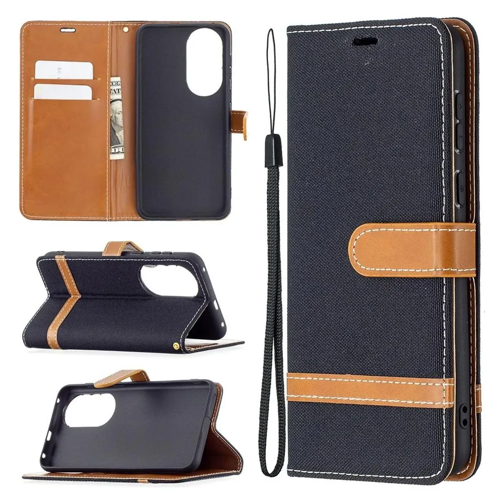 König Design Hülle Handy Schutz für Huawei P50 Case Flip Cover Tasche Etuis Bumper Schwarz (Huawei P50)