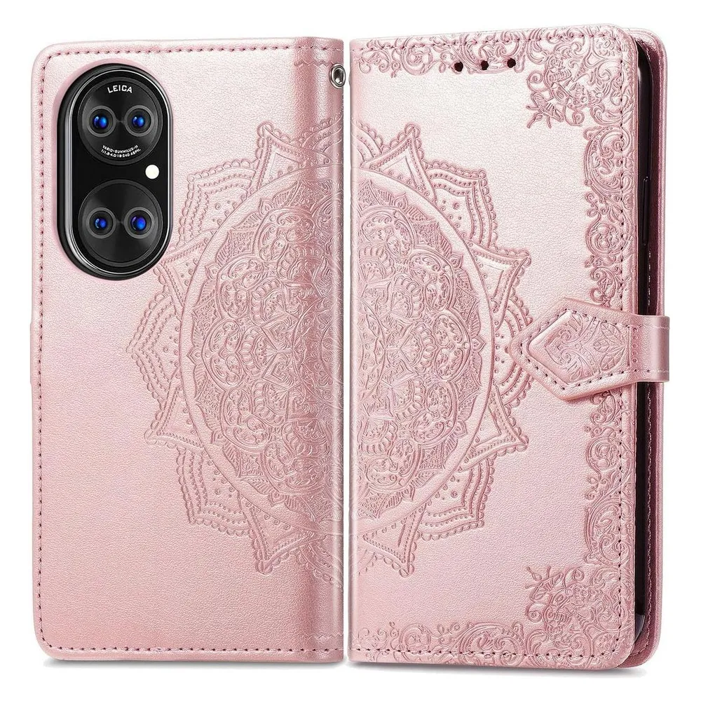 König Design Hülle Handy Schutz für Huawei P50 Case Flip Cover Tasche Etuis Bumper Rosa Neu (Huawei P50)