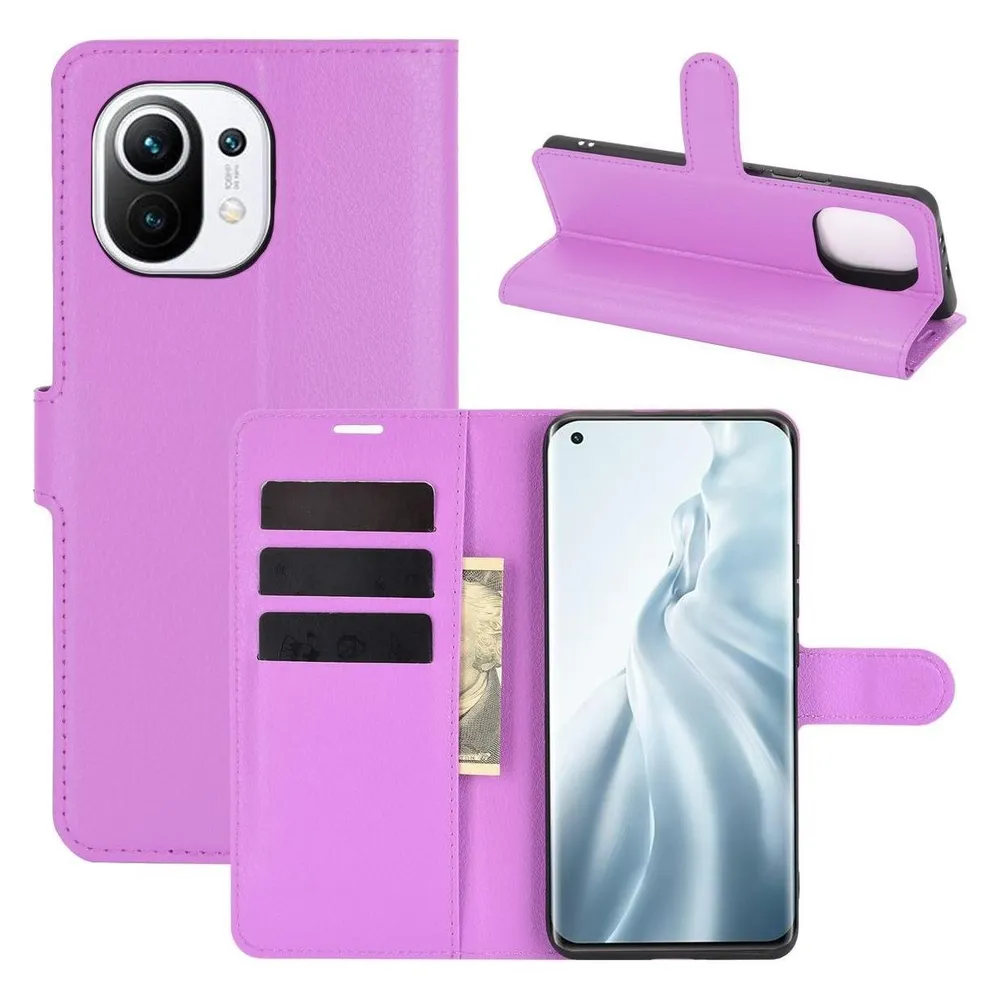 König Design Hülle Handy Schutz für Xiaomi Mi 11 Case Flip Cover Tasche Etuis Bumper Violett (Xiaomi Mi 11)
