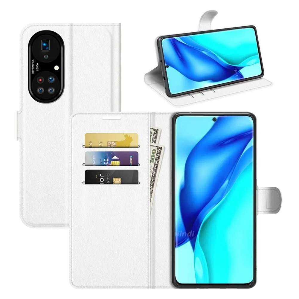 König Design Hülle Handy Schutz für Huawei P50 Pro Case Flip Cover Tasche Etuis Bumper Weiss